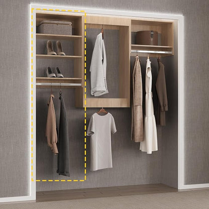 Medium Double Hanging Closet Unit, Modular System Organizer With Storage for Walk In Closets, Clothing Rack for Hanging Clothes, Bedroom, Wood, 25.5"W