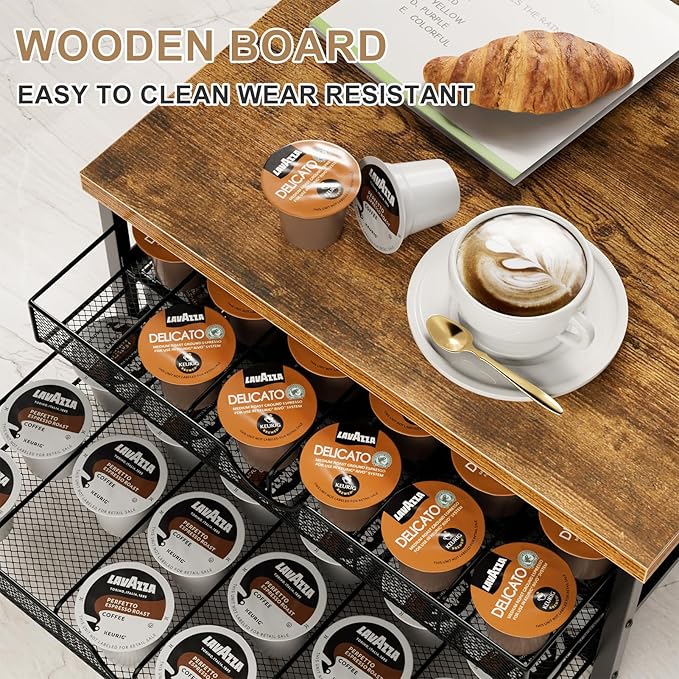 Coffee Pod Holder for K Cup Holder Drawer, 72 Capacity Coffee Pod Organizer K Cup Storage 2 Tier Pods Drawer Organizer Sliding Baskets for Coffee Station Counter, Black