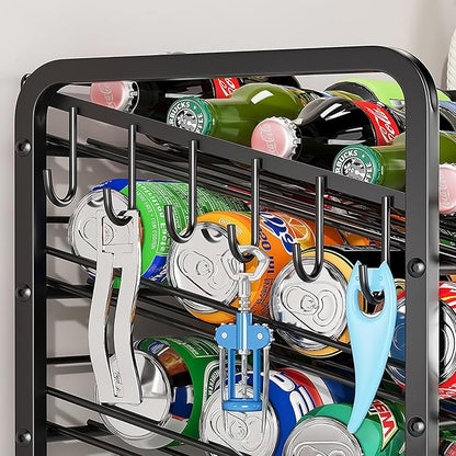 6-Tier Stackable Soda Can Rack Organizer for Pantry, Adjustable Can Dispenser Holds Up to 60 Cans, with 12 Hooks, Can Storage Holder for Various Ounces of Canned Food Soda Drinks, Black, 2 Pack
