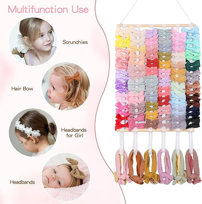 OAOLEER Hair Bow Holder Organizer for Girls Hair Bows,Hair Accessories Headband Organizer Bow Storage Hanger for Baby Girls Wall Hanging Decor for Toddler Girls (White B)
