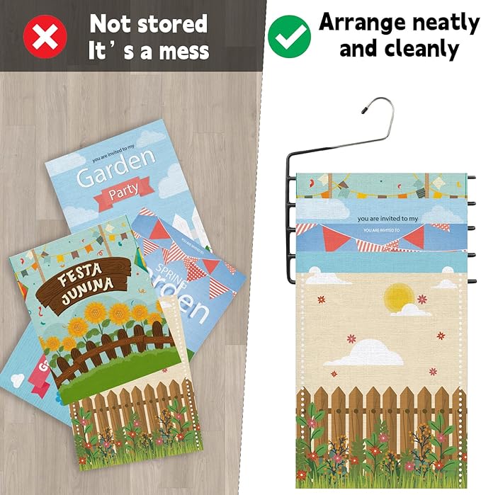 4 Pack Garden Flag Hangers with 12 Stands Large Yard Flag Holder Garden Flag Holder for Holiday Themed Displays Multi-Tier Outdoor Organizer for Flags Clothing Jeans Trouser Pants Hangers