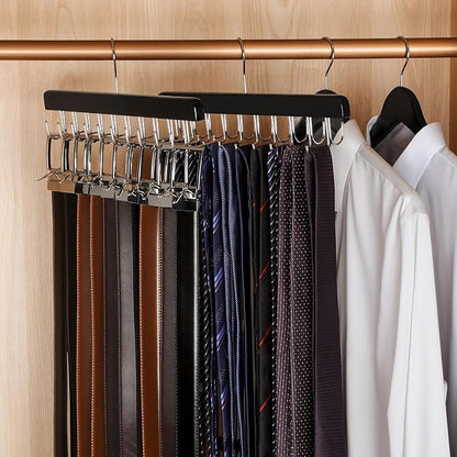 TOPIA HANGER 20 Hooks 2 in 1 Belt Tie Hanger for Closet Max 30 Belts with 30 Ties Capacity, Belt Tie Racks Wooden Hanger for Closet Organizer Storage “U” Fit for Belt and “一” Fit for Tie - CT47B