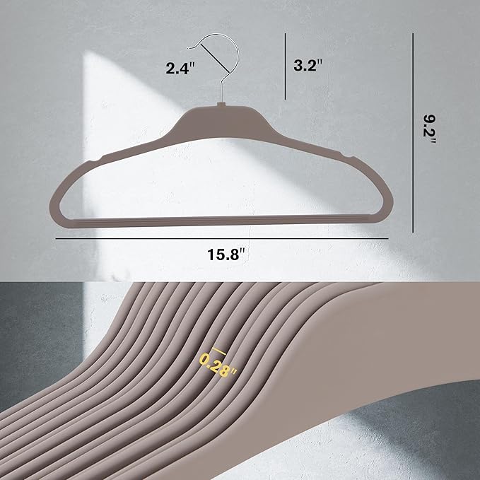 30 Pack Rubberized Hangers with Non-Slip Grip, Durable Plastic Hangers for All Clothes, Ultra-Slim Notched Design & 15.7'' Wide