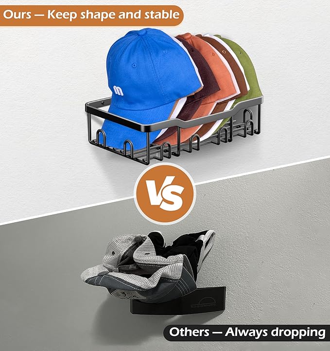 KEETDY Metal Hat Racks for Baseball Caps Wall Hat Organizer Fit 24 Caps Holder, 2 Packs Sturdy Wall Mounted Hat Storage Organizer, Black