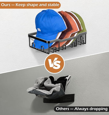 KEETDY Metal Hat Racks for Baseball Caps Wall Hat Organizer Fit 24 Caps Holder, 2 Packs Sturdy Wall Mounted Hat Storage Organizer, Black