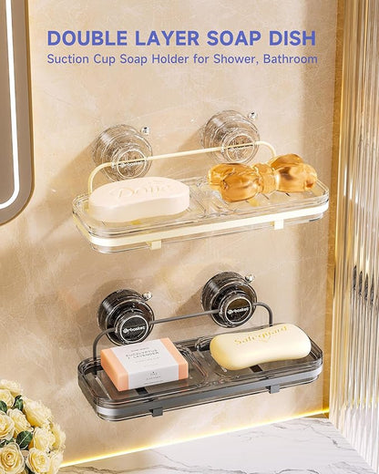 PEISAINOX Soap Dish for Shower Suction Cup Wall Soap Bar Holder Self Draining NO-Drilling Removable Sponge Holder for Bathroom Bathtub Kitchen Sink Waterproof Strong Vacuum Suction Adhesion