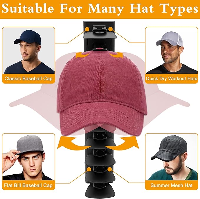 Hat Racks for Baseball Caps,Hats Rack Organizer Hold Up to 20 Hats,Hat Organizer for Baseball Caps Hat Holder Storage Display Adhesive/Wall Drilled for Wall,Door,Closet,Hat Racks for wall (1PK, Black)
