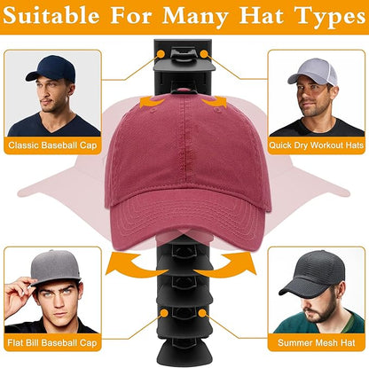 Hat Racks for Baseball Caps,Hats Rack Organizer Hold Up to 20 Hats,Hat Organizer for Baseball Caps Hat Holder Storage Display Adhesive/Wall Drilled for Wall,Door,Closet,Hat Racks for wall (1PK, Black)