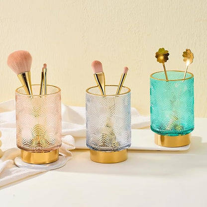 Makeup Brush Holder Organizer,Toothbrush Holders,Desk Pen Pencil Holder,Multifunctional Vintage Glass Brush Cup（A41-10-US）