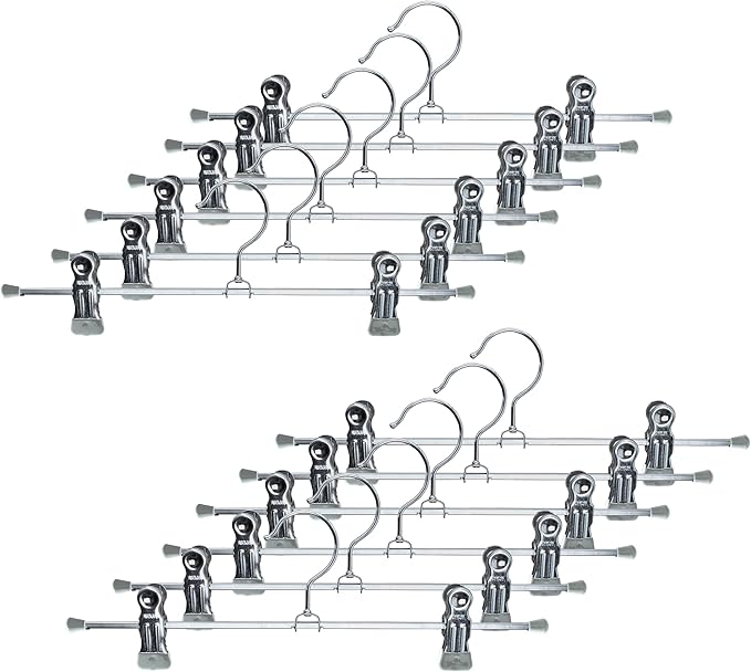 MAWA by Reston Lloyd Space-Saving Clothes Hanger for Pants and Skirts with Two Non-Slip Clips Style K/30D, Set of 12, Silver, 12 Count,18740M
