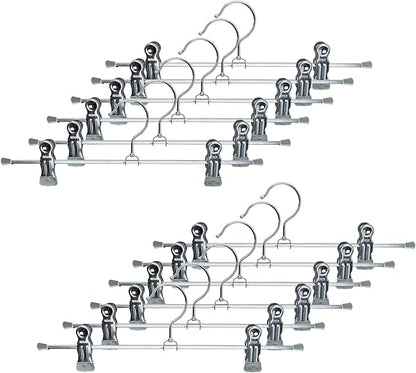 MAWA by Reston Lloyd Space-Saving Clothes Hanger for Pants and Skirts with Two Non-Slip Clips Style K/30D, Set of 12, Silver, 12 Count,18740M