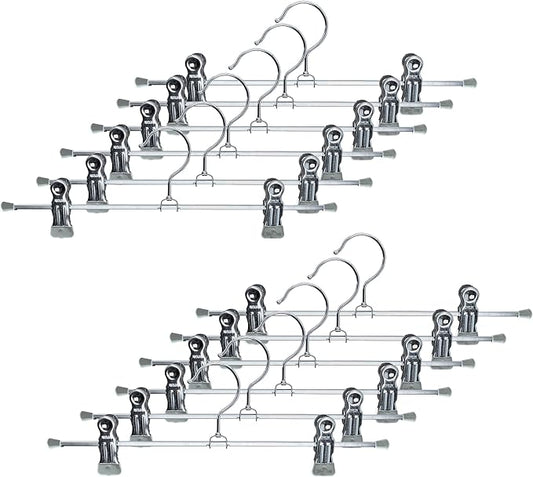 MAWA by Reston Lloyd Space-Saving Clothes Hanger for Pants and Skirts with Two Non-Slip Clips Style K/30D, Set of 12, Silver, 12 Count,18740M