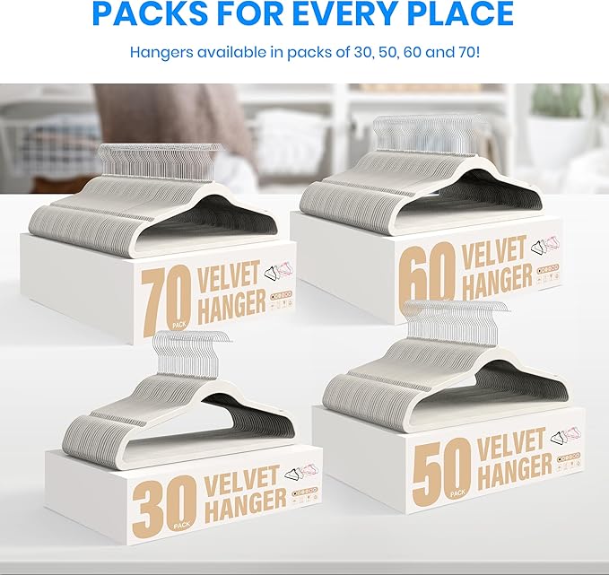 Simple Deluxe Velvet Hangers 50 Pack, Non-Slip Clothes Hangers with Shoulder Notches, 360° Swivel Hooks, Heavy Duty Coat Suit Hangers for Closet Space Saving, White