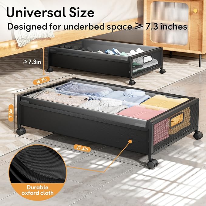 Under Bed Storage with Wheels，1 Pack Under Bed Storage Containers,Underbed Shoe Storage Bedroom