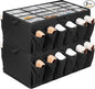 Extra Large Shoe Organizer for Closet, Fits up to 28 Pairs, Fabric Shoe Box Storage Containers with Adjustable Dividers and Clear Cover, Black, 2 Pack