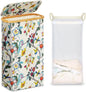efluky Slim Laundry Basket with Lid, Narrow Laundry Hamper with Removable Bag, Skinny Dirty Clothes Basket with Bamboo Handles for Bathroom, Bedroom & Laundry Room, 75L Floral