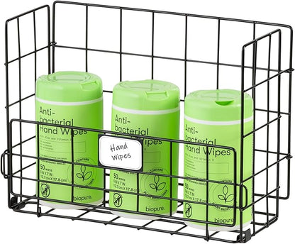 IRIS USA Over The Door Organizer, 3 Pack, Hanging or Wall Mounted Metal Wire Basket, Spice Rack Bathroom Cabinet Closet Laundry Pantry Door Organizer, Wall Baskets, Durable Easy Assembly, Black