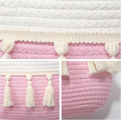 Over the Door Organizer Nursery - Cotton Boho Decor 3 Tier Wall Hanging Basket, Decorative Hanging Storage Organizer for Nursery Bathroom Bedroom Laundry Dorm Kitchen