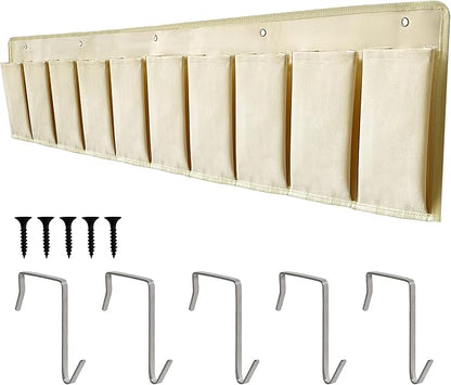 RVZONE RV Shoe Pockets 10 Pockets Heavy Hanging Bedside Storage Organizer with Sturdy Hooks Storage Pockets Hangs on bed for Shoes Toys and Tool Accessories