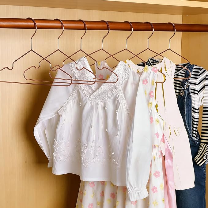 12.5" Rose Gold Shiny Steel Metal Wire Children's Baby Toddler Infant Hangers - 10 Pack Non-Slip Durable Space-Saving Baby Clothes Coat Hangers