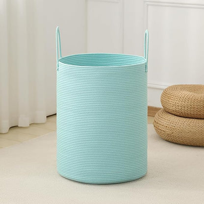 Laundry Basket Hamper Tall Rope Storage Woven for Blanket toys Dirty Clothes in Living Room Bathroom Bedroom (Cyan, 100L/26.4Gal)