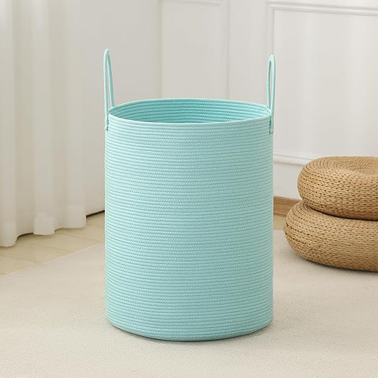 Laundry Basket Hamper Tall Rope Storage Woven for Blanket toys Dirty Clothes in Living Room Bathroom Bedroom (Cyan, 80L/21.3Gal)