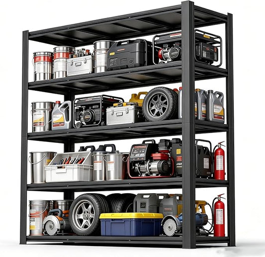 Garage Shelving 3000LBS Heavy Duty Shelving Units and Storage Shelves Adjustable 5 Tier Metal Shelving for Kitchen,Utility Room and Basement, Black