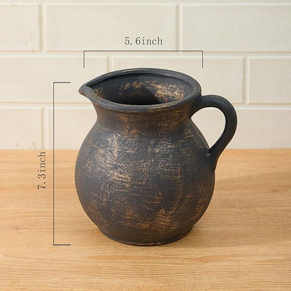 MIYUKI Rustic Kitchen Utensil Holder - 7.6 Inch Ceramic Utensil Crock for Countertop, Vintage Kitchen Counter Decor