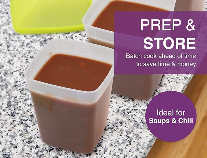 Arrow Freezer Containers, 1 Pint - 10 pk with Lids - Reusable Plastic Food Storage - Prep, Store, Freeze - BPA Free - Dishwasher Safe