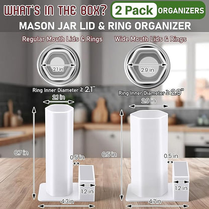 Feekoon Mason Jar Lid Organizer & Holder 2 Pack, Lid Storage Organizer for Regular & Wide Mouth, Removable Sleeve Design Holds 20 Lids & 20 Rings, Mason Jar Accessories for Kitchen Cabinet Storage