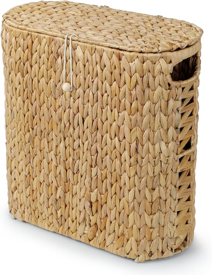 YANGQIHOME Toilet Paper Storage, Water Hyacinth Toilet Paper Storage with Lid, Papers Container for up to 9 Mega Rolls, Bathroom Basket Organizer