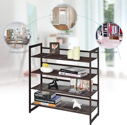 Tangkula 4-Tier Metal Shoe Rack, Stackable Flat & Slant Adjustable Shoe Storage Stand, Space Saving Shoes Shelf, Freestanding Shoes Rack Organizer for Entryway, Hallway
