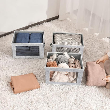 Homsorout Stackable Storage Bins with Lids - Medium Storage Box with Lids, Foldable Storage Bins, Wardrobe Clothes Organizer with Window, Cubes Storage Bins for Living Room, 6 Pack, Blended