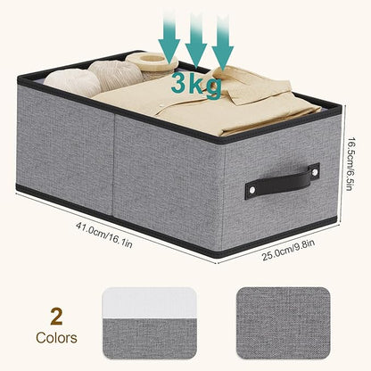 Fabric Storage Boxes, 16.1 × 9.8 × 6.5 Inch Storage Baskets with Handles, Foldable Cube Organizer Bins,Gray, Large, 4-Pack