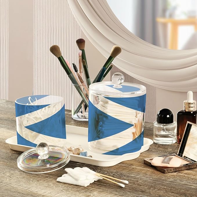 DOMIKING Scotland Flag 2 Pack Bathroom Canisters Cotton Swab Holder Dispenser Plastic Cotton Ball Jar Acrylic Storage Containers for Cotton Swab Cotton Ball Cotton Round Pads