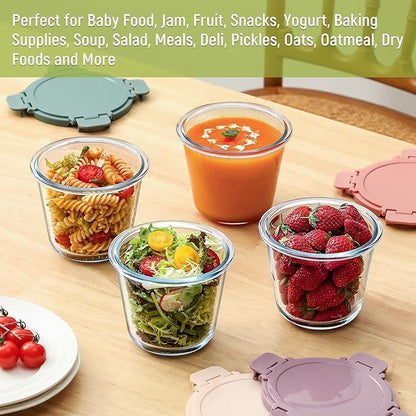 [UPGRADED LID] 6 Sets 3 Cup/24oz Borosilicate Glass Meal Prep Containers with Lids, Food Storage Bowl Jars for Soup Leftover Meal Lunch Oats Fruit Deli Salads - Microwave, Oven, Freezer Safe -BPA Free