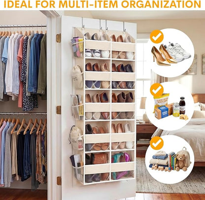 2 Pack Over the Door Organizer 5 Tiers, Extra Large Behind Door Storage of 10 Compartments, 80 lbs Weight Capacity Over Door Organizer, Door Hanging Organizer for Closet, Diaper Organizer, Beige