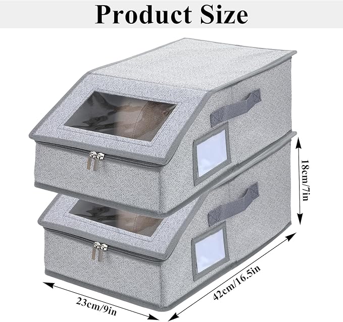 3 Pack Stackable Hat Organizer for Baseball Caps – Holds Up to 36 Caps, Foldable & Portable with Handles, Dust-Proof Fabric Storage Box with Clear Window, Space-Saving Grey Closet Organizer