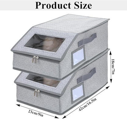 3 Pack Stackable Hat Organizer for Baseball Caps – Holds Up to 36 Caps, Foldable & Portable with Handles, Dust-Proof Fabric Storage Box with Clear Window, Space-Saving Grey Closet Organizer