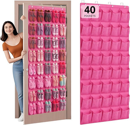 40-Pocket Over the Door Shoe Organizer - Large Mesh Pocket Hanging Shoe Organizer,Behind the Door Shoes Storage Holder Hanger