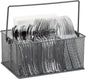 Mind Reader Multi-purpose Storage Caddy with Handle, Desktop Organizer, Cutlery Holder, 4 Compartments, Metal Mesh, Gray