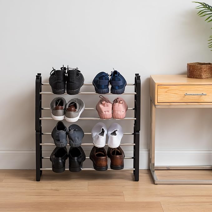 IRIS USA 2-Tier Shoe Rack, Up to 6 Pairs, Shoe Organizer for Closet Entryway Small Space, Shoe Storage Shelf, Tall Metal Shoe Rack, Shoe Stand, High-Heels