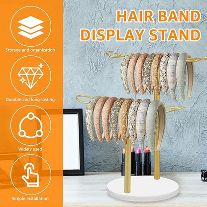 Headband Holder Organizer, Metal Hair Hoop Display Stand Headband Organizer Storage Hair Ropes Accessories Bracelets, for Women Girls Bedroom Decor, College Dorm Room Decor (Double Layer)