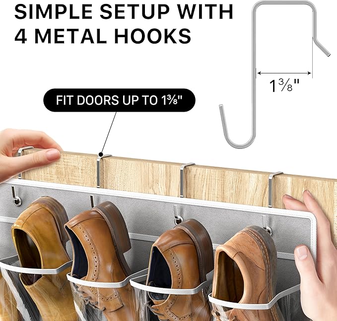 Simple Houseware 40 Large Clear Pockets Over The Door Hanging Shoe Organizer, Gray (75.4'' x 27.25'')