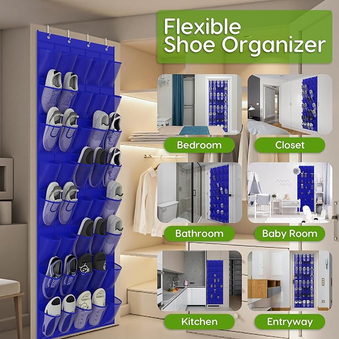 Over the Door Shoe Organizer with 40 Large Breathable Mesh Pockets, Space Saving Shoe Holder, Hanging Shoe Rack for Entryway Bedroom Closet Storage (Navy Blue, 40 Pockets)