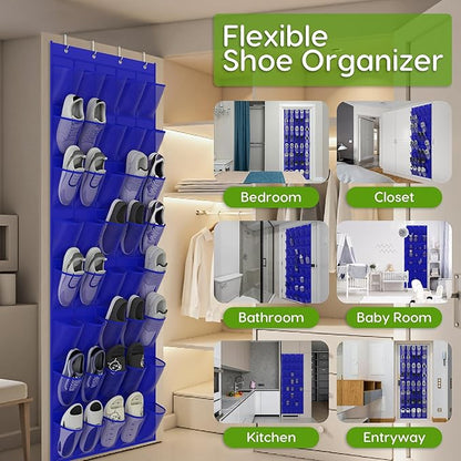 Over the Door Shoe Organizer with 40 Large Breathable Mesh Pockets, Space Saving Shoe Holder, Hanging Shoe Rack for Entryway Bedroom Closet Storage (Navy Blue, 40 Pockets)