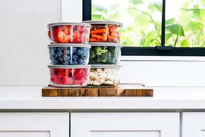 12-Piece Glass Food Storage Containers Set (6 Containers + 6 BPA-Free Lids) | 4-Cup, Leakproof | Microwave, Freezer, Oven & Dishwasher Safe | Ideal for Meal Prep & Pantry Organization, Grey