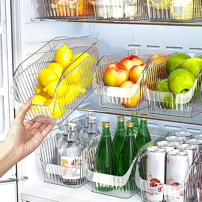 Set of 3 Pantry Organizers and Storage Bins with Removable Dividers - Clear Plastic Storage Box for Cabinet, Kitchen, Fridge, Bathroom, Home Organization Food Containers, Large Medium Small