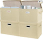 SNWDN 4 Pack Large collapsible Fabric Storage Bins with Lids Fabric storage box with lids for closet organizers and storage (Beige 17.3x11.4x11.8 inches)