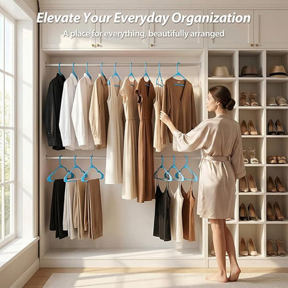 Plastic Hangers for Clothes - Durable & Versatile Color, Coat, Shirt & Pants Hangers - Space Saving Closet Storage Organizer Essentials with Non-Slip for Home, Dorm, Apartment (Blue, 30 Pack)